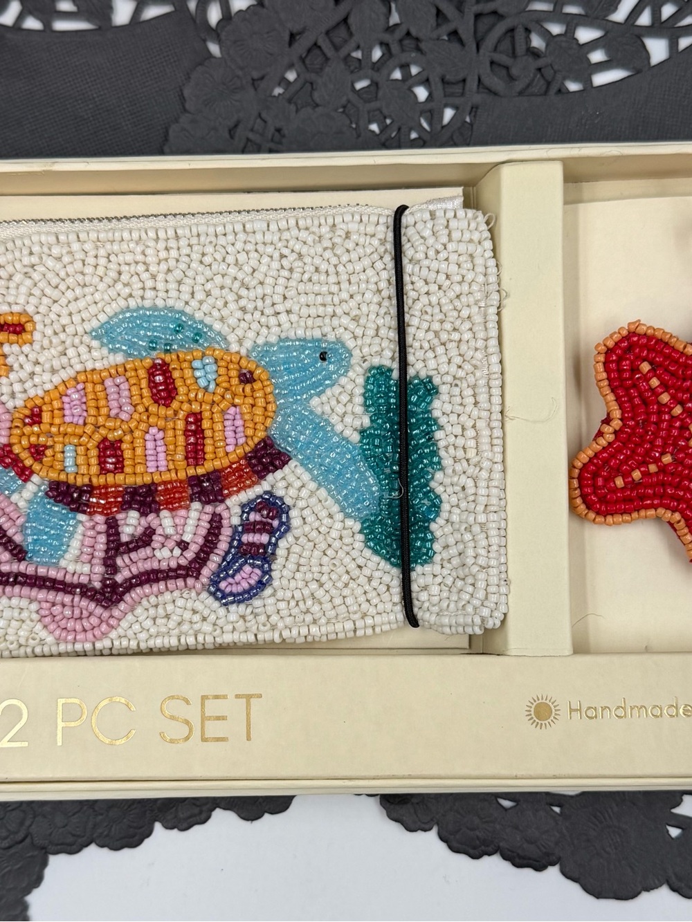 NEW Beaded Sea Turtle Coin Purse Starfish Keychain Set